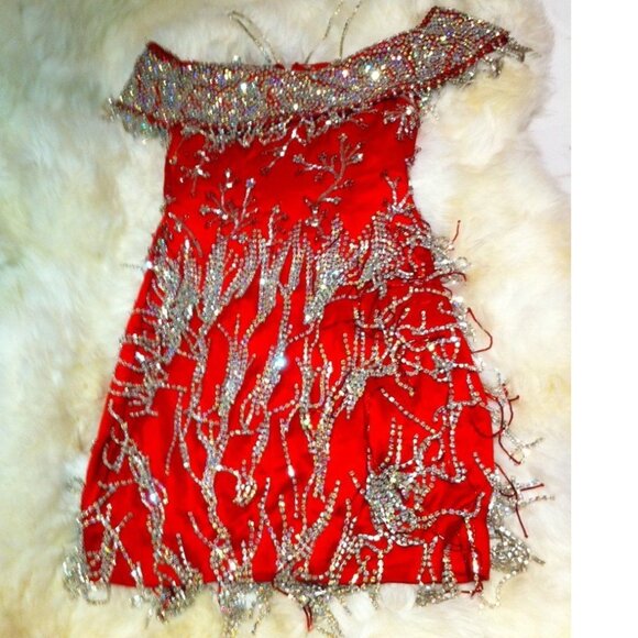 Couture Swarovski Crystals Runway Fringes Cocktail Prom Party Pageant Dress Gown - Picture 7 of 15